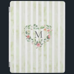 watercolor stripes floral wreath monogram iPad smart cover<br><div class="desc">watercolor stripes in pastel tones with spring floral wreath and a serif font monogram easy for you to customize</div>