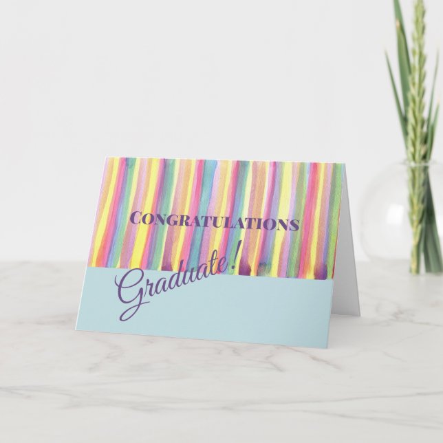 Watercolor Stripes Graduation Card (Front)