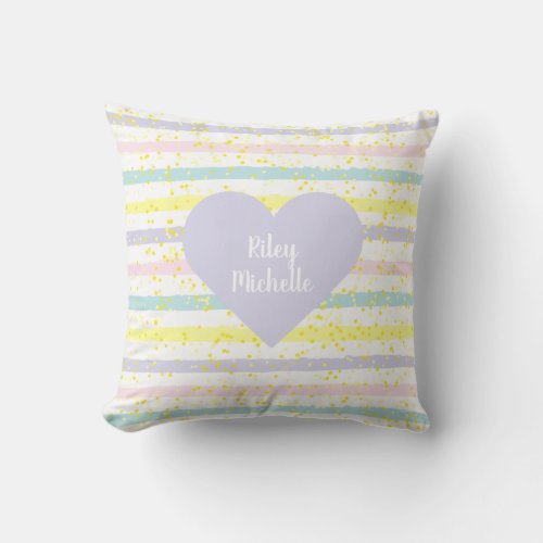 Watercolor Stripes Lavender Heart Throw Pillow