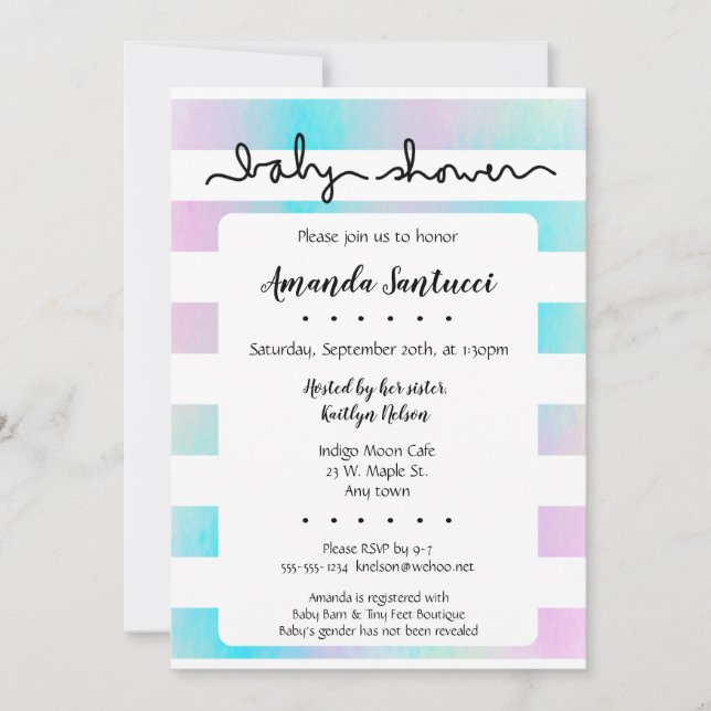 Watercolor Stripes Neutral Baby Shower Invitation (Front)