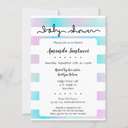 Watercolor Stripes Neutral Baby Shower Invitation