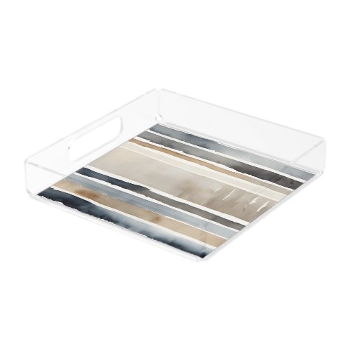Watercolor Stripes Neutral Colors Acrylic Tray