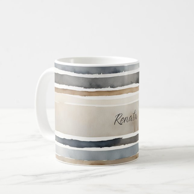 Watercolor Stripes Neutral Colors Coffee Mug (Front Left)