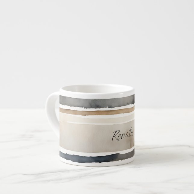 Watercolor Stripes Neutral Colors Espresso Cup (Front Left)
