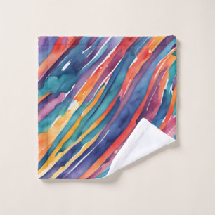 Watercolor Stripes Orange, Pink Blue Green Purple Bath Towel Set
