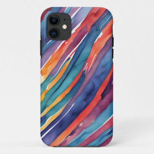 Watercolor Stripes Orange, Pink Blue Green Purple iPhone 11 Case