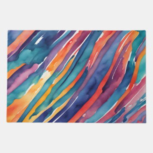 Watercolor Stripes Orange, Pink Blue Green Purple Doormat