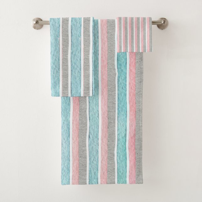 Watercolor Stripes Pattern Bath Towel Set (Insitu)