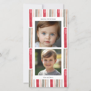 Watercolor Stripes Photo Holiday Card
