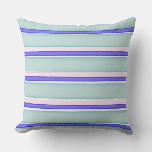 Watercolor stripes pink blue white throw pillow