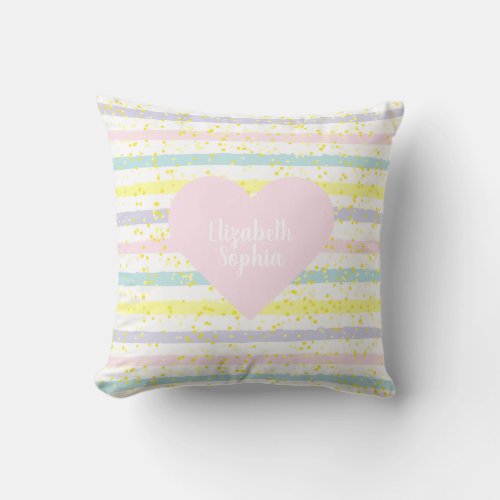 Watercolor Stripes Pink Heart Throw Pillow