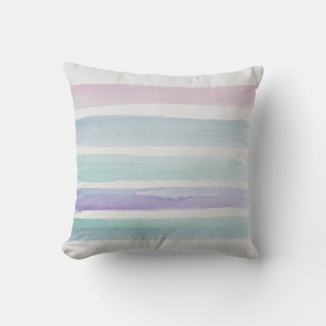 watercolor stripes purple and blue modern style throw pillow (Front)
