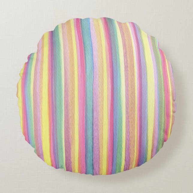 Watercolor Stripes Round Pillow (Front)