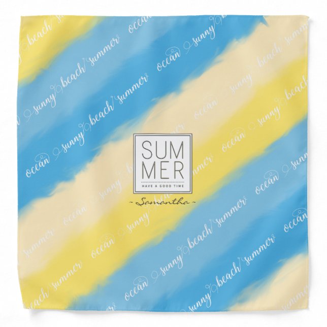 Watercolor Stripes Summer Calligraphy Bandana (Front)