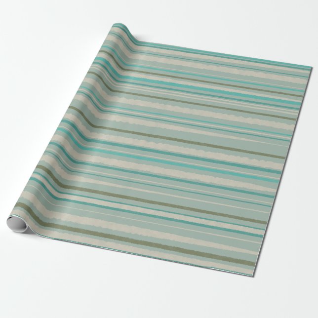 Watercolor Stripes Teal, Celadon Blue, Olive Green Wrapping Paper (Unrolled)