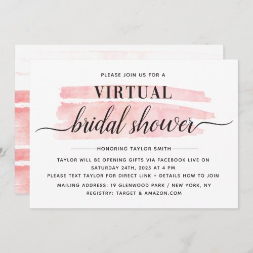 Watercolor Stroke Virtual Bridal Shower Invitation