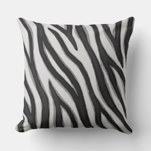 Watercolor Stroke Zebra Stripe Grey White Throw Pillow