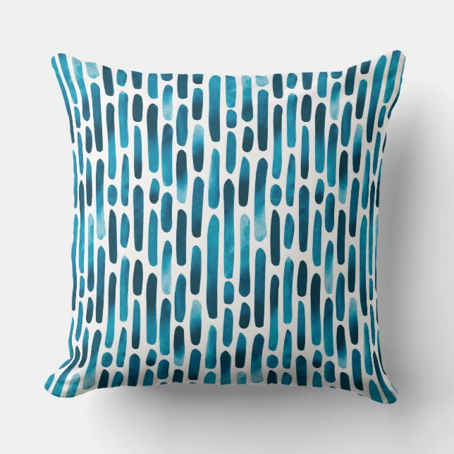 Watercolor Strokes 091121 - Cyan Blue Toned Throw  Throw Pillow (Front)