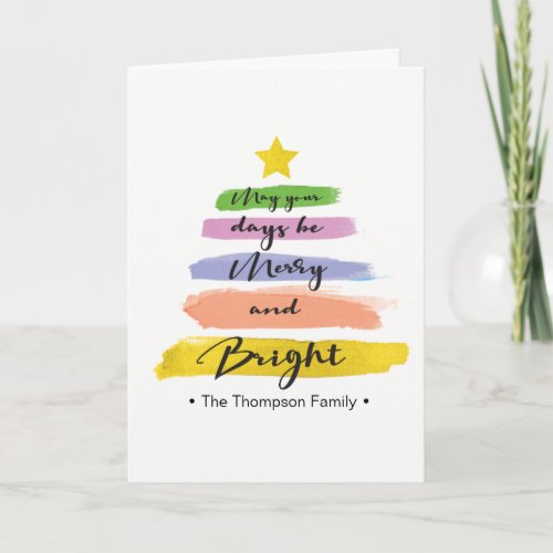 Watercolor Strokes Christmas tree star Holiday Card
