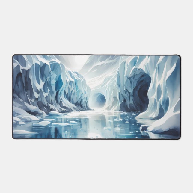 Watercolor Stunning ice caves Desk Mat (Front)