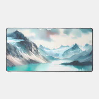 Watercolor Stunning turquoise glacial lakes Desk Mat