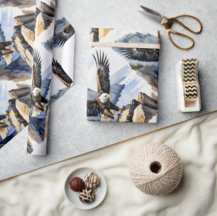 Watercolor Style Bald Eagle Flying Cliff Wrapping Paper