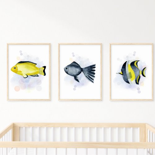 Watercolor Style Blue Tropical Fish Ocean Theme Poster