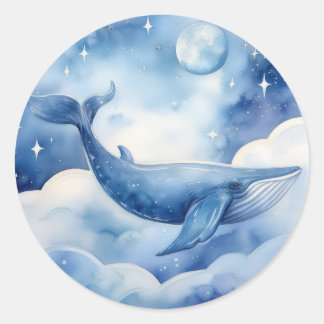 Watercolor Style Blue Whale Dream Classic Round Sticker