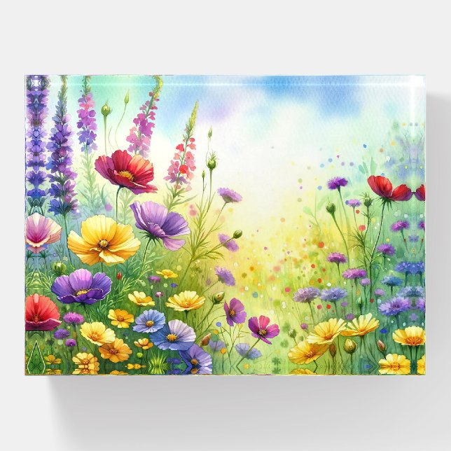 Watercolor Style Bright Colors Wildflowers Paperweight (Front)