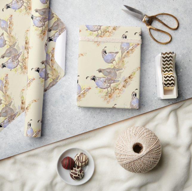  Watercolor Style California Quail Birds Wildlife  Wrapping Paper (Crafts)