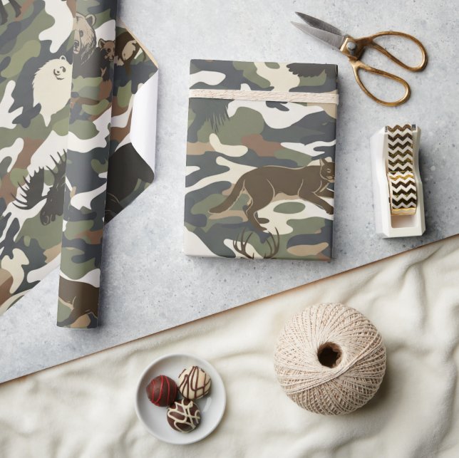  Watercolor Style Camouflage Camo with Animals Wrapping Paper (Crafts)