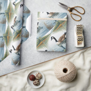 Watercolor Style Canada Goose Bird Swimming Lake Wrapping Paper