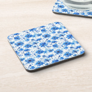 Watercolor Style Cornflower Type Blue Flower Beverage Coaster
