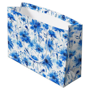 Watercolor Style Cornflower Type Blue Flower Large Gift Bag