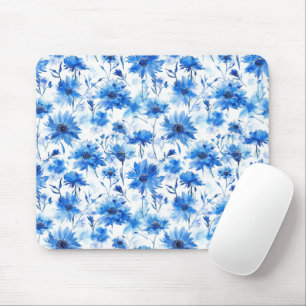 Watercolor Style Cornflower Type Blue Flower Mouse Pad