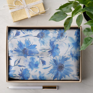 Watercolor Style Cornflower Type Blue Flower Tissue Paper