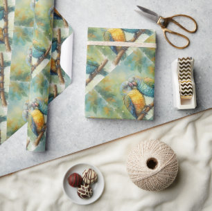 Watercolor Style Cute Cuddling Parrots in Love Wrapping Paper