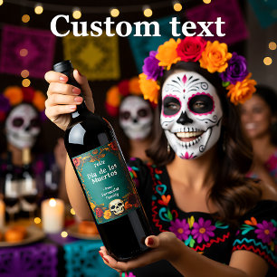 💀🎉Watercolor style  Día de Muertos Party  Wine Label