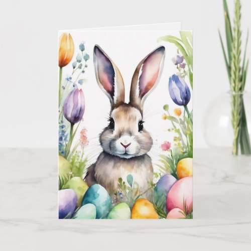 Watercolor Style Easter Bunny in Grass Simple  Card