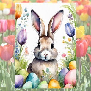 Watercolor Style Easter Bunny in Grass Simple  Card