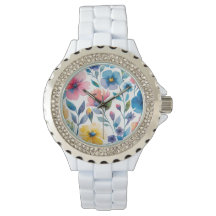 Watercolor Style Floral Women's Watch