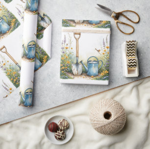 Watercolor Style Garden Gardener tools Wrapping Paper