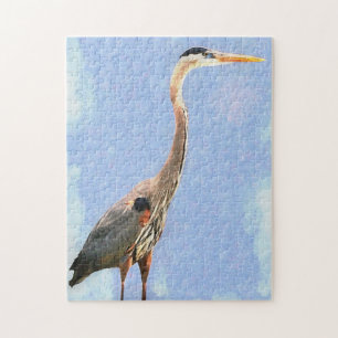 Watercolor Style Great Heron Sea Bird Puzzle