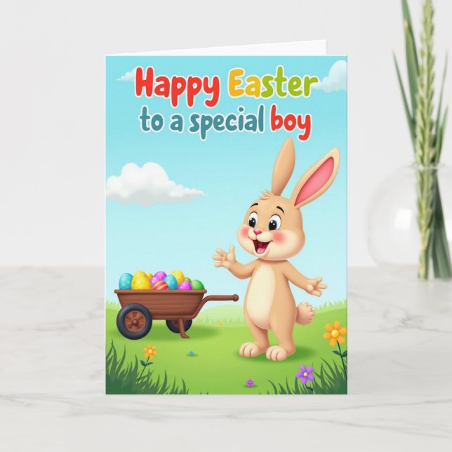 Watercolor Style Happy Easter Boy Card (Front)