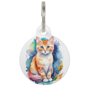 Watercolor Style Orange Kitten Pet ID Tag
