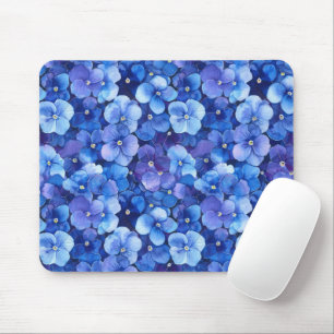 Watercolor Style Pansies Blue Purple Floral Print Mouse Pad