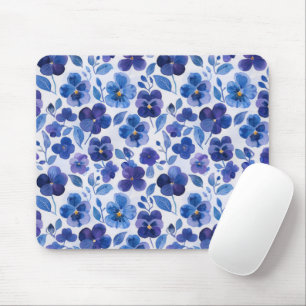 Watercolor Style Pansies Purple Blue Floral Print Mouse Pad