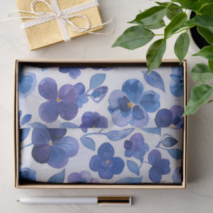 Watercolor Style Pansies Purple Blue Floral Print Tissue Paper