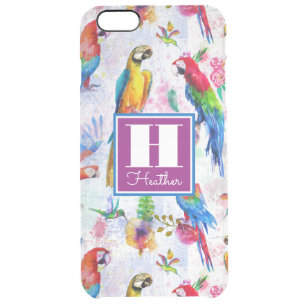 Watercolor Style Parrots   Add Your Name Clear iPhone 6 Plus Case