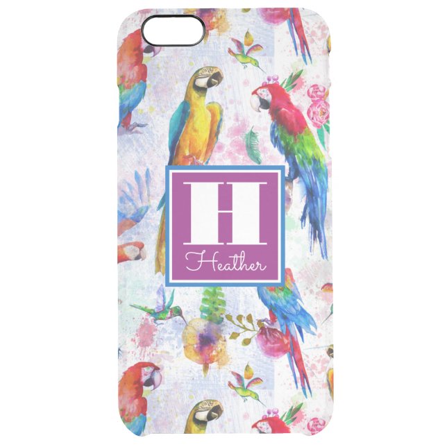 Watercolor Style Parrots | Add Your Name Uncommon iPhone Case (Back)